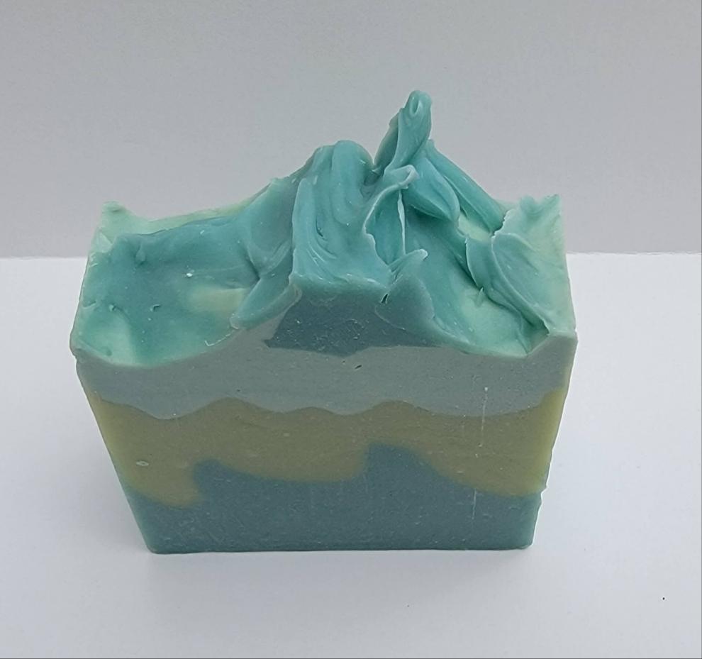 handmade soap with notes of bergamot, orange, sparkling cassis, deep sea water, Hyacinth, blue lilies, lemon, patchouli and seaweed.