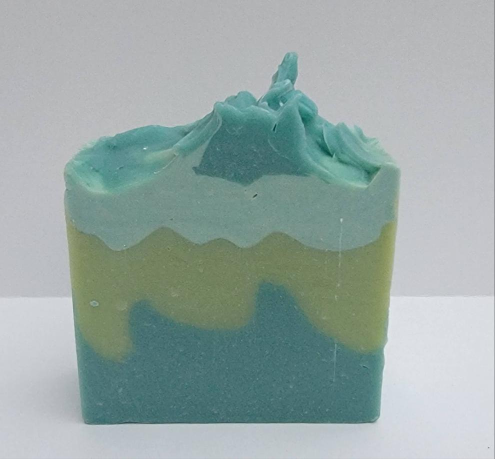 handmade soap with notes of bergamot, orange, sparkling cassis, deep sea water, Hyacinth, blue lilies, lemon, patchouli and seaweed.   